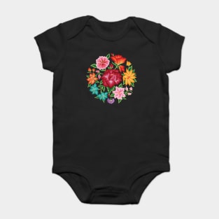 Mexican Floral Bouquet (Black Background) Baby Bodysuit